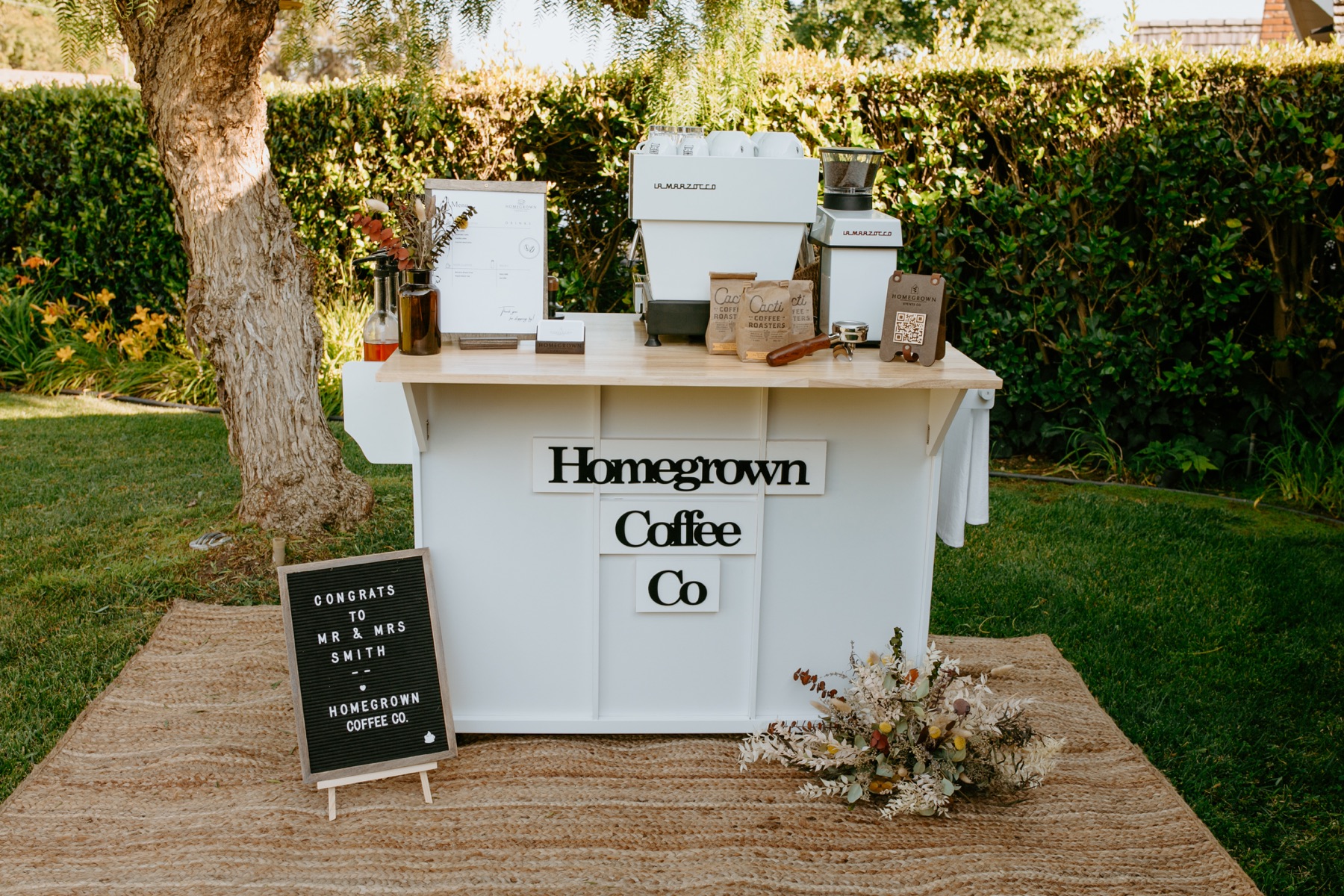 Homegrown mobile coffee cart ready for an outdoor event