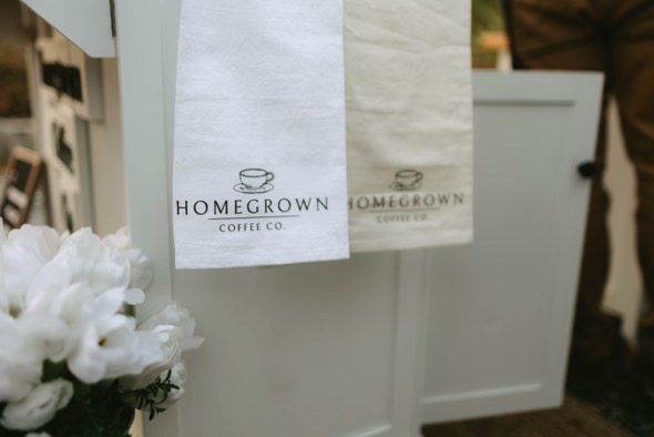 Homegrown Coffee Co. branded linens on the mobile cart