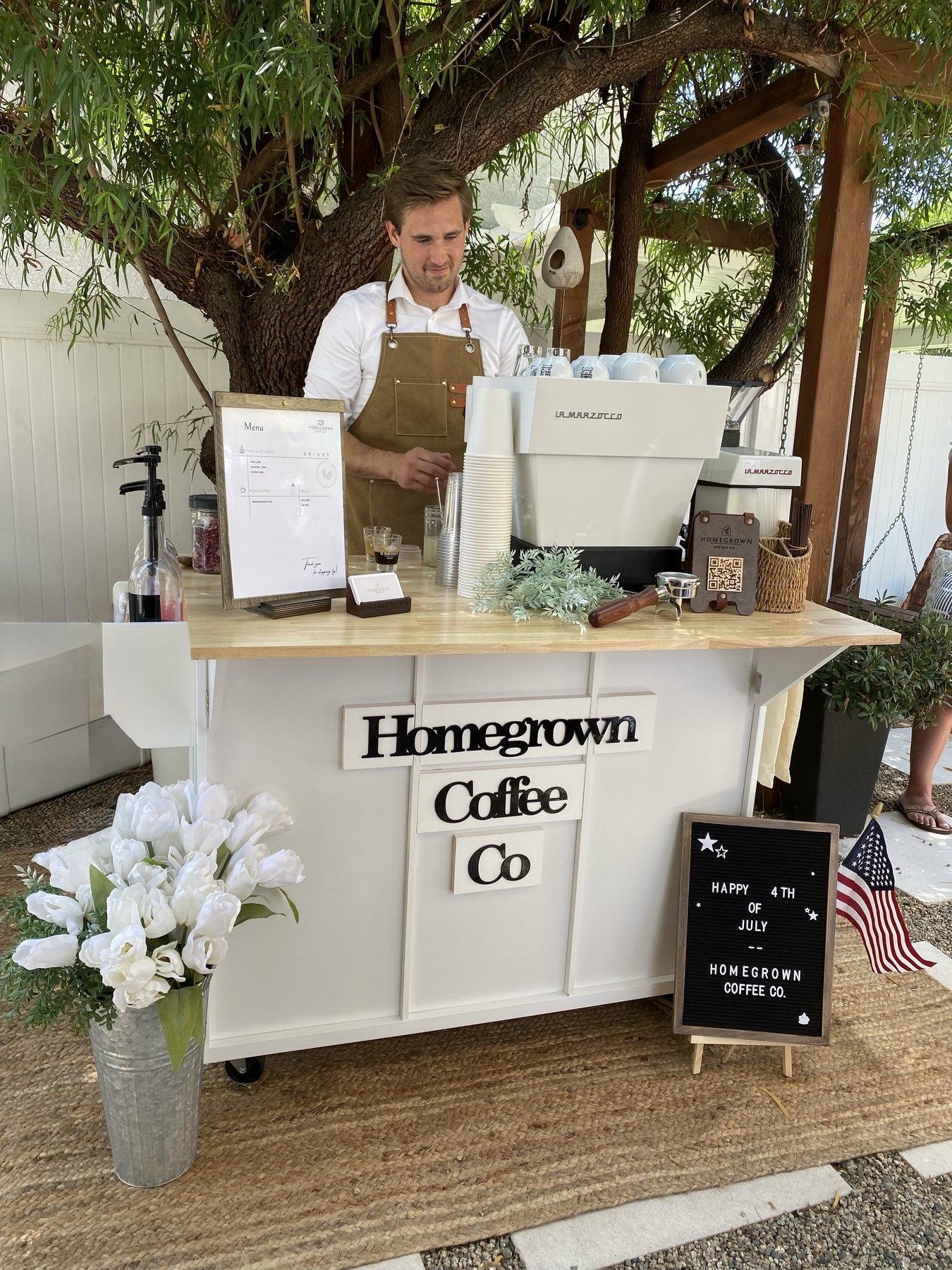 Homegrown coffee cart serving a Fourth of July gathering