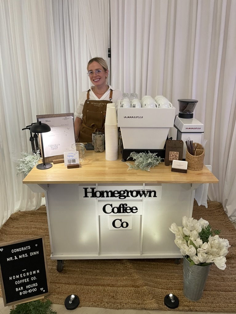 Homegrown Coffee Co. cart ready for an indoor wedding reception