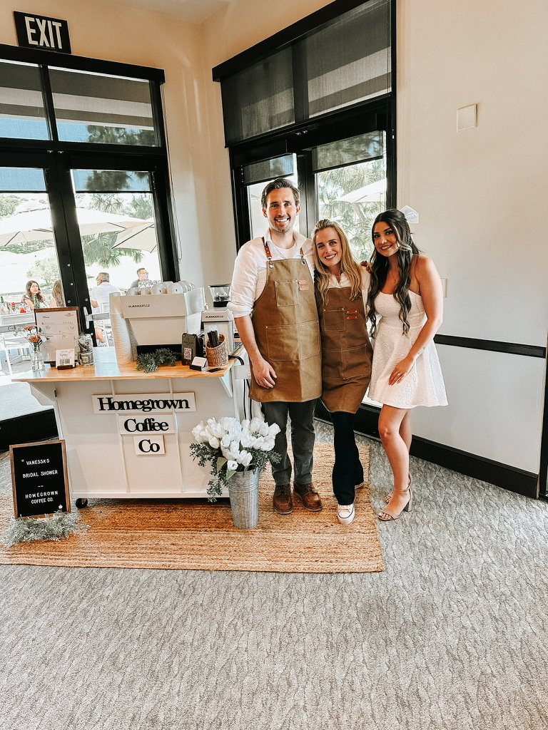 Homegrown baristas with their client at an indoor bridal shower